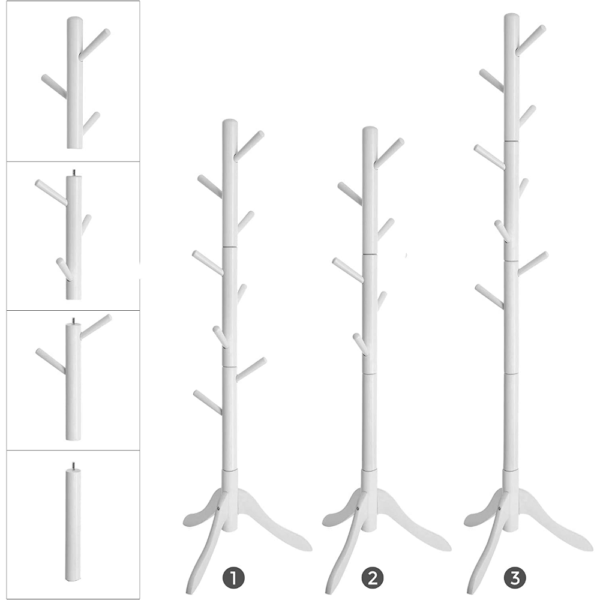 Balta prieškambario paltų kabykla | 8 kabliukai | 175 cm