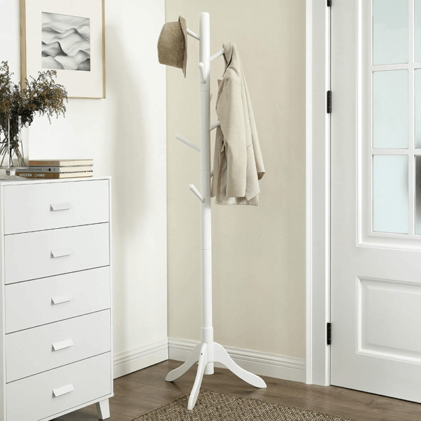 Balta prieškambario paltų kabykla | 8 kabliukai | 175 cm
