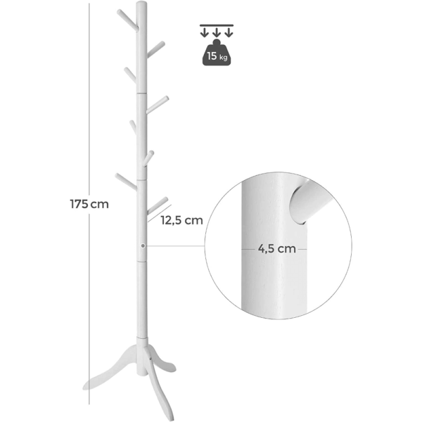 Balta prieškambario paltų kabykla | 8 kabliukai | 175 cm
