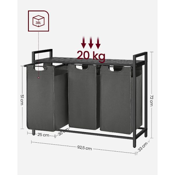 Skalbinių krepšiai ant ratukų 3 ištraukiami krepšiai 3 x 38L