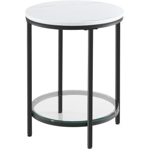 Šoninis staliukas su marmuro imitacija su stikline lentyna | 45 x 45 x 55 cm