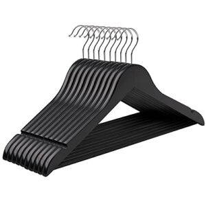 Juodos medinės pakabos | 10 vnt komeplektas | Neslidus kelnių skersinis | 360° apsisukimas