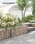 Gabionų krepšiai su 5 x 10 cm akių dydžiu, 4 sidabriniai krepšiai