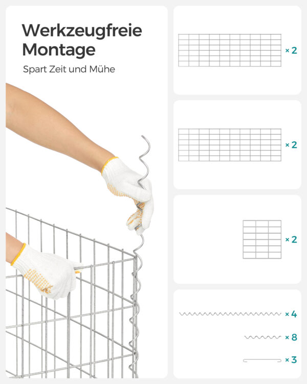 Gabionų krepšiai su 5 x 10 cm akių dydžiu, 4 sidabriniai krepšiai