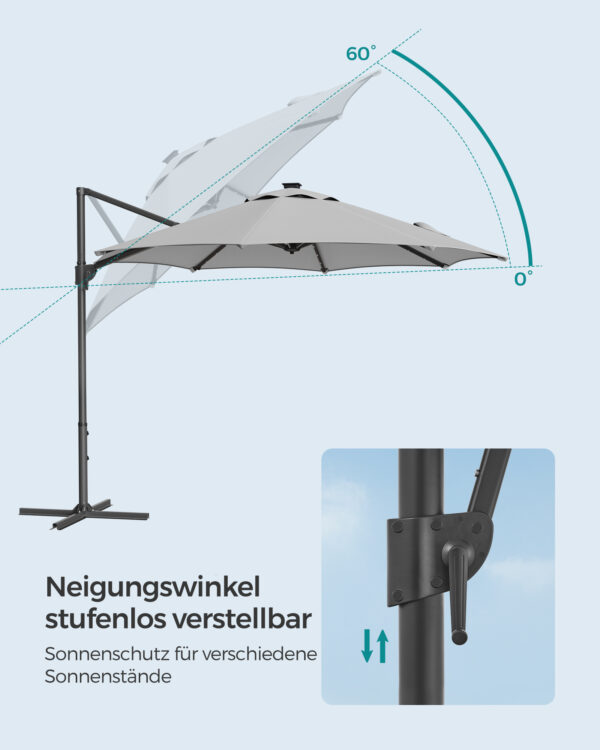 Lauko skėtis su LED apšvietimu | 240 x 300 cm | Pilka