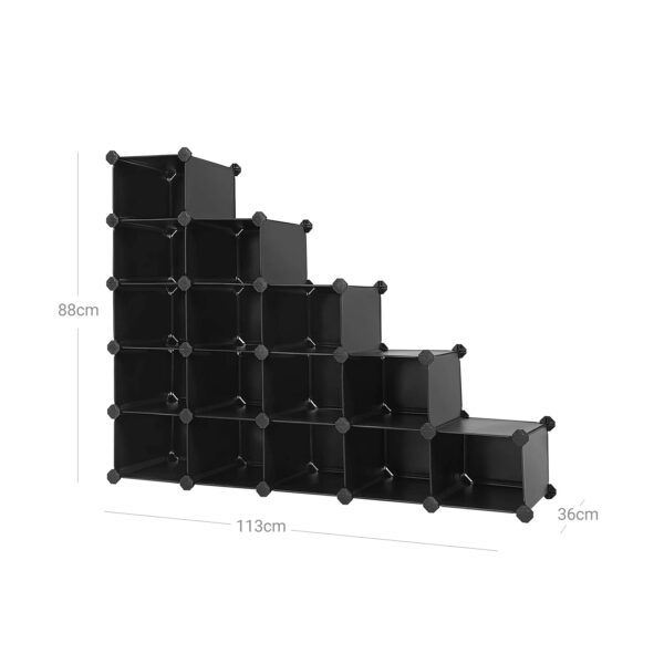 Plastikinių lentynų sistema | 15 dėžučių | Lengvai surenkama | Juoda
