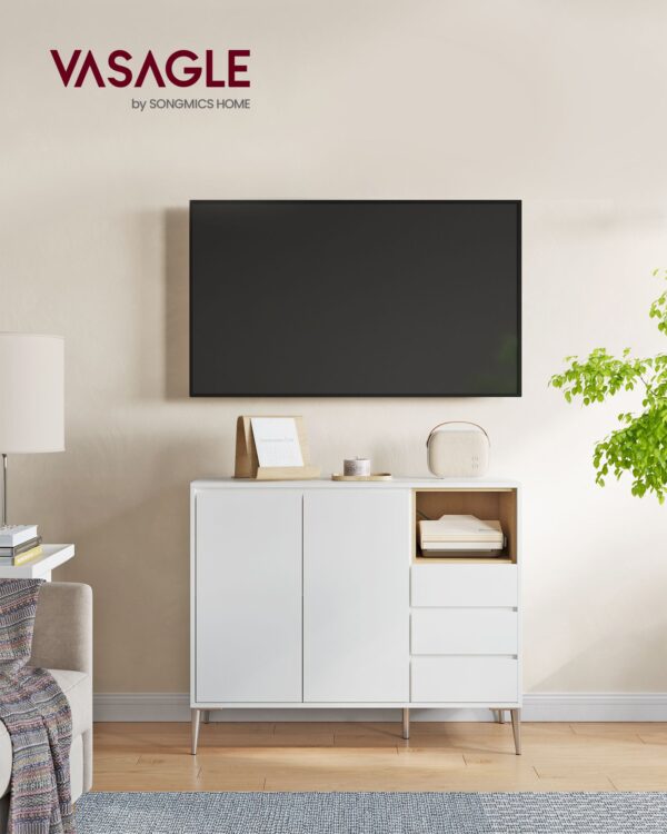 Moderni spintelė su durelėmis ir stalčiais | 40 x 103,5 x 85 cm | Balta