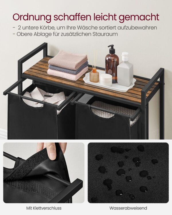 Skalbinių krepšys su 2 skyriais | Metalinis rėmas | Juoda lentyna