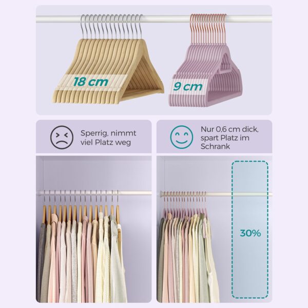 50 aksominių pakabų rinkinys, švelniai violetinės spalvos