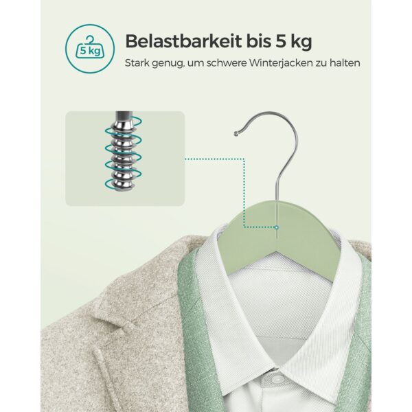 Drabužių pakaba medinė 20 vienetų šviesiai žalia-sidabrinė