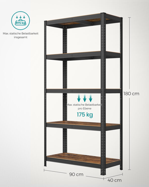 5 lygių saugojimo lentyna | 90 x 40 x 180 cm | 875 kg