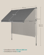 Tentas su rankine alkūne 350 x 120 cm antracito spalvos