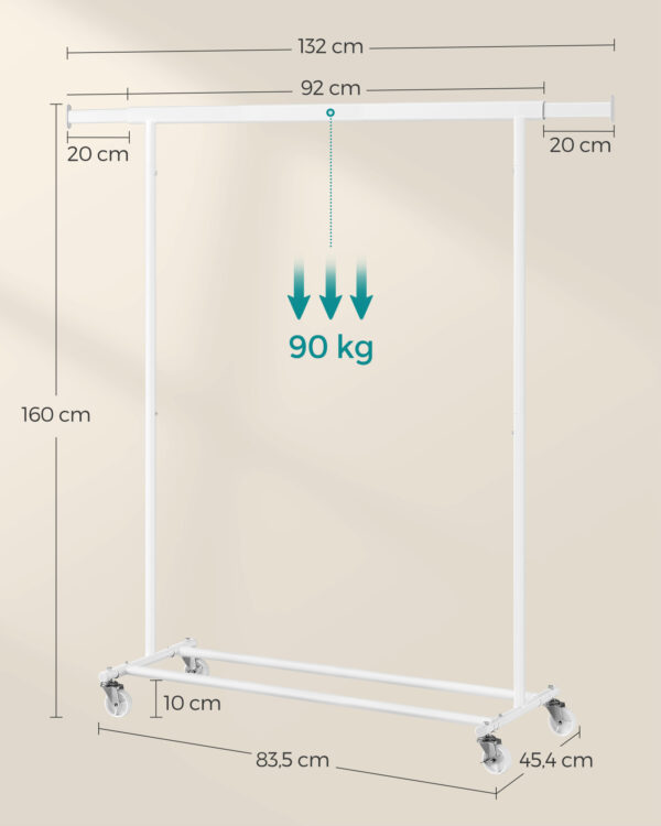 Drabužių kabykla ant ratukų | 90 kg | Klasikinė balta