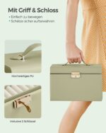 Juvelyrinių dirbinių dėžutė 3 lygių PU dangtelis, lauro žalia