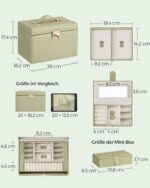 Juvelyrinių dirbinių dėžutė 3 lygių PU dangtelis, lauro žalia