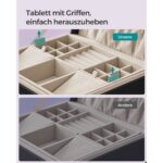 Juvelyrinių dirbinių dėžutė 2 lygių su rankena ir lanksčiu juvelyrinių dirbinių dėklu juoda