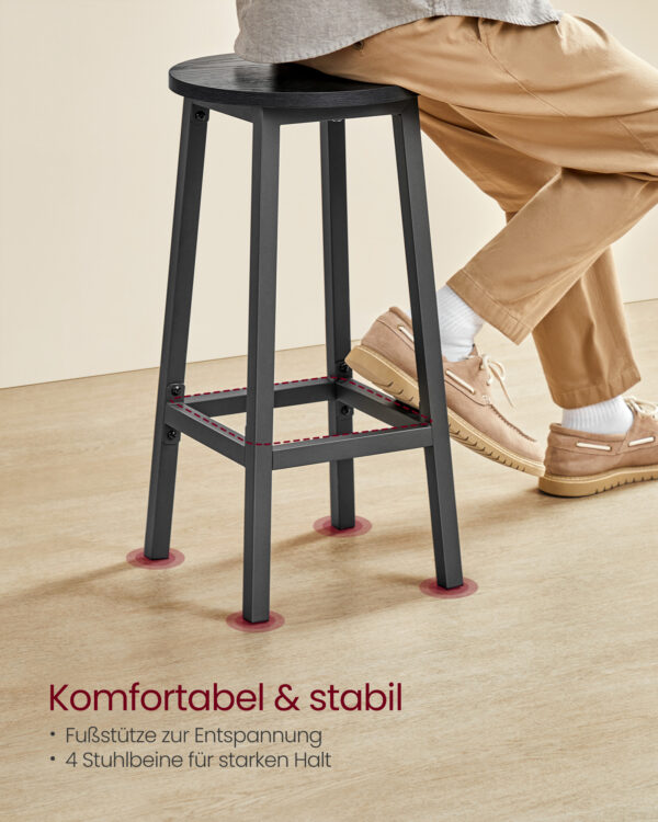 Apskritos pusbario kėdės 65 cm | 2 vnt. kompl. | Juoda