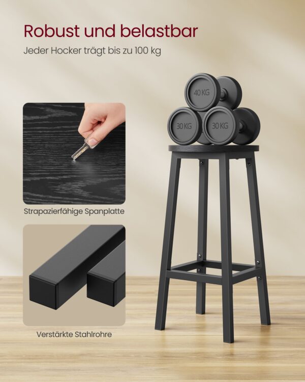 Apskritos pusbario kėdės 65 cm | 2 vnt. kompl. | Juoda