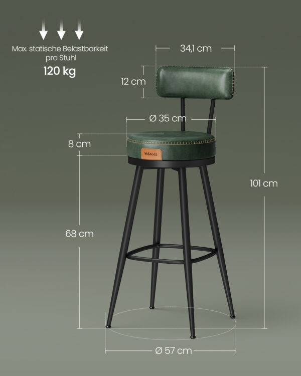 EKHO kolekcijos baro kėdės 68 cm | 2 vnt. | Miško žalia