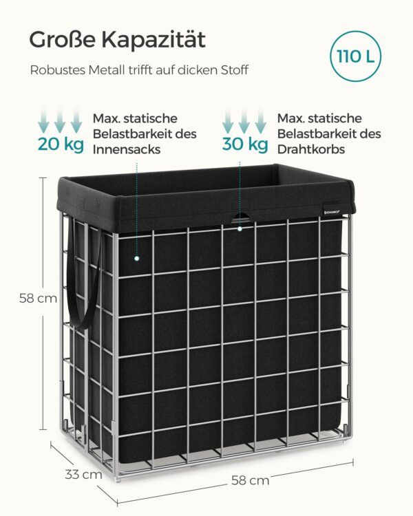 Juodas Skalbinių krepšys 110 L | Sulankstomas metalinis rėmas