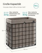 Rusvas Skalbinių krepšys 110 L | Sulankstomas metalinis juodas rėmas