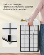 Baltas Skalbinių krepšys 110 L | Sulankstomas metalinis juodas rėmas