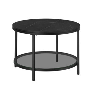 Marmuro imitacijos Kavos staliukas su grūdintu stiklu | Ø65 cm | Juoda