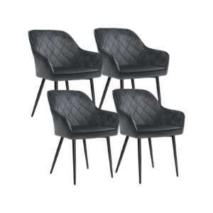 Veliūrinė valgomojo kėdė su porankiais | 4 vnt. kompl. | Tamsiai pilka