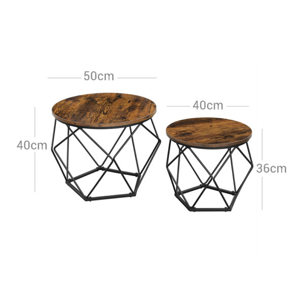 Komplektas 2 kavos staliukų | Šoniniai staliukai | Ø50/Ø40 cm | “Rustic” ruda