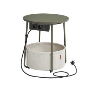 Šoninis staliukas su krepšiu | USB | El. lizdai | Miško žalia