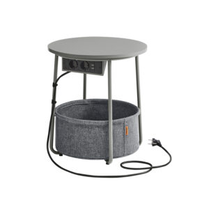 Šoninis staliukas su krepšiu | USB | El. lizdai | Pilka