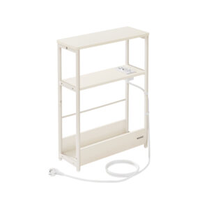 Šoninis siauras staliukas su 3 lentynomis | USB ir el. lizdai | Kreminė