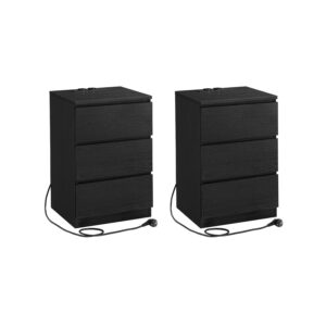 2 naktinių spintelių komplektas | USB ir el. lizdai | 3 stalčiai | Juoda