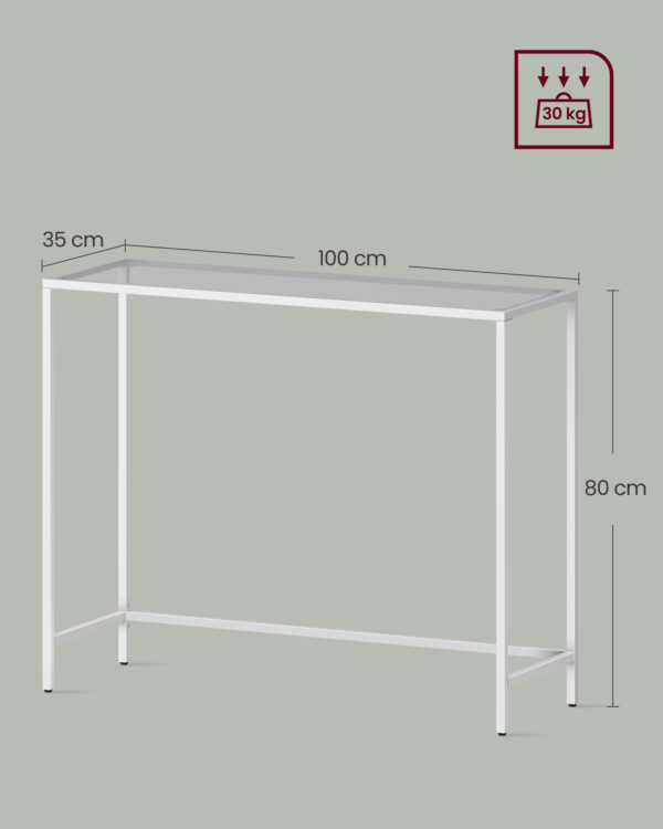 Minimalistinis konsolinis staliukas | Grūdintas stiklas | Baltas rėmas | 35 x 100 cm