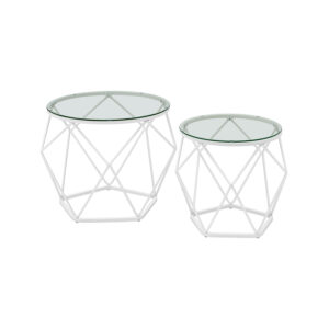 Modernių Kavos staliukų komplektas “2 in 1” | Ø50/Ø40 cm | Balta