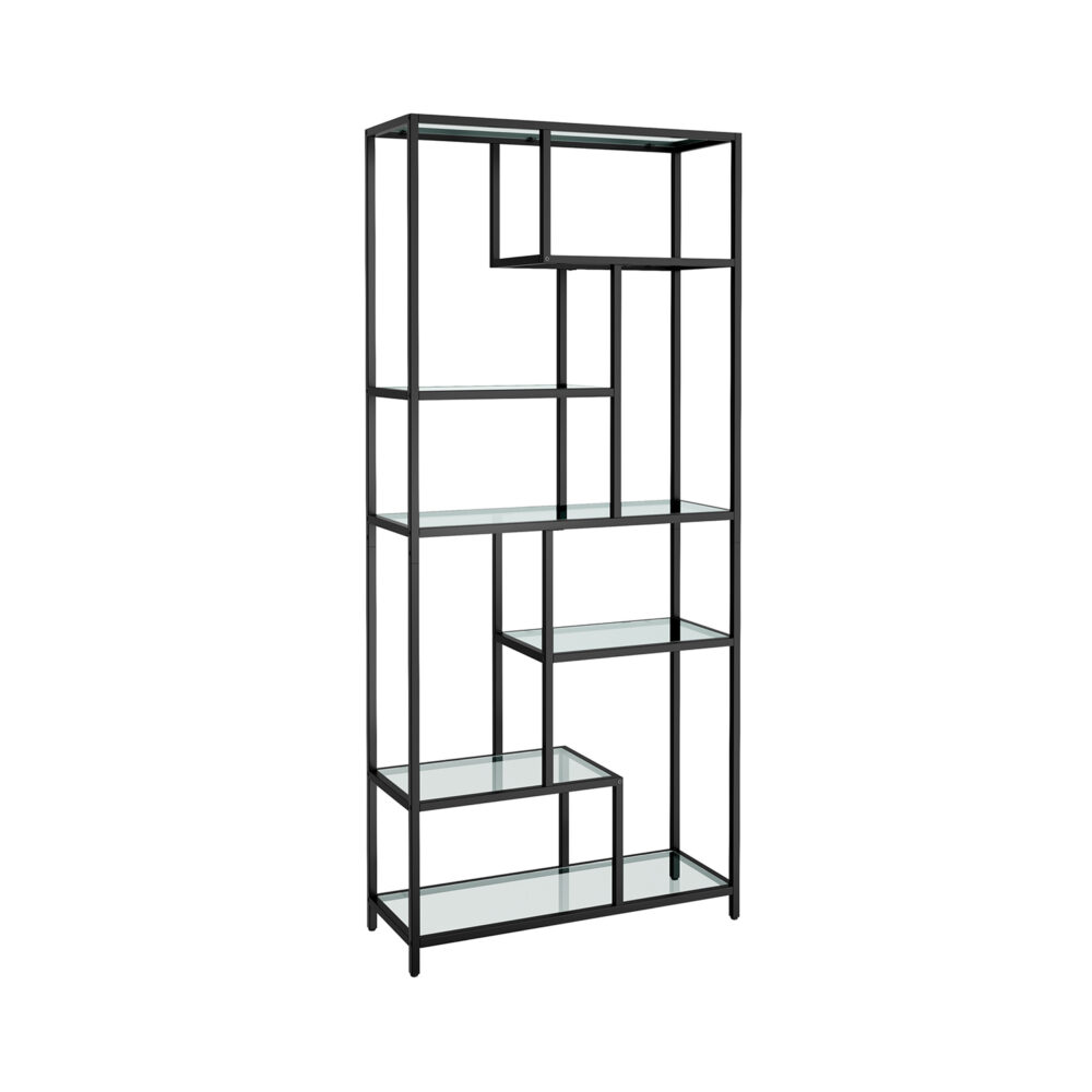 LGT502B61-1 Moderni grūdinto stiklo lentyna | 80 x 30 x 180 cm | Juoda