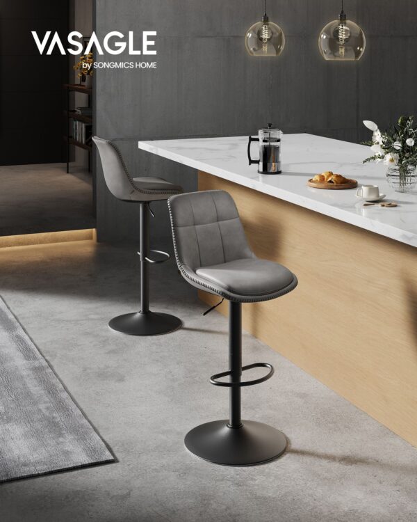 Reguliuojamo aukščio baro pusbario kėdės | 2 vnt. kompl. | Pilka