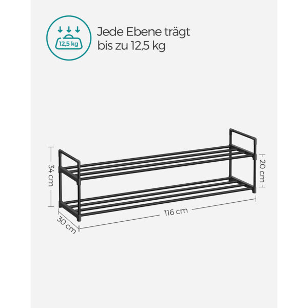 2 lygių metalinė batų lentyna 30 x 116 x 34 cm, sukraunama viena ant kitos