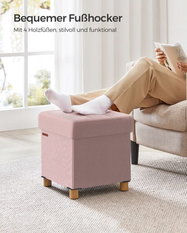 Tvirtas lengvas Minkštasuolis 38 x 38 x 40 cm su daiktadėže pastelinės rožinės spalvos