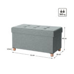 Tvirtas lengvas pufas ant  kojelių | 300 kg | 76 x 40 x 38 cm | Pilka