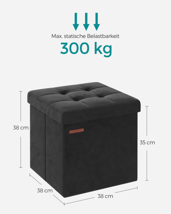 Tvirtas lengvas pufas su daiktadėže | 38 x 38 x 38 cm | 300 kg | Juoda
