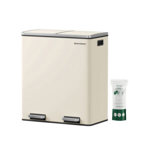 Šiukšlių konteineris 2 x 30 litrų su dangčiu ir vidine šiukšliadėže, kreminės spalvos, baltas