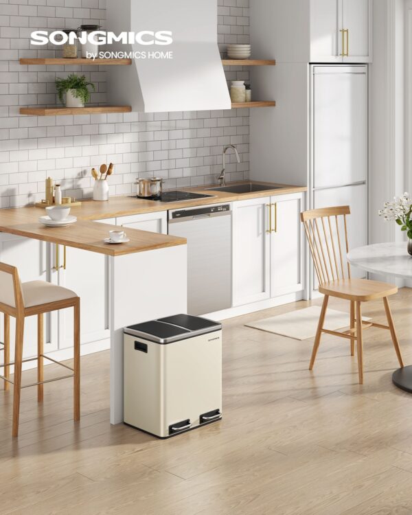 Atliekų rūšiavimo sistema 3 skyriai 3 x 18 l su dangčiu, smėlio spalvos