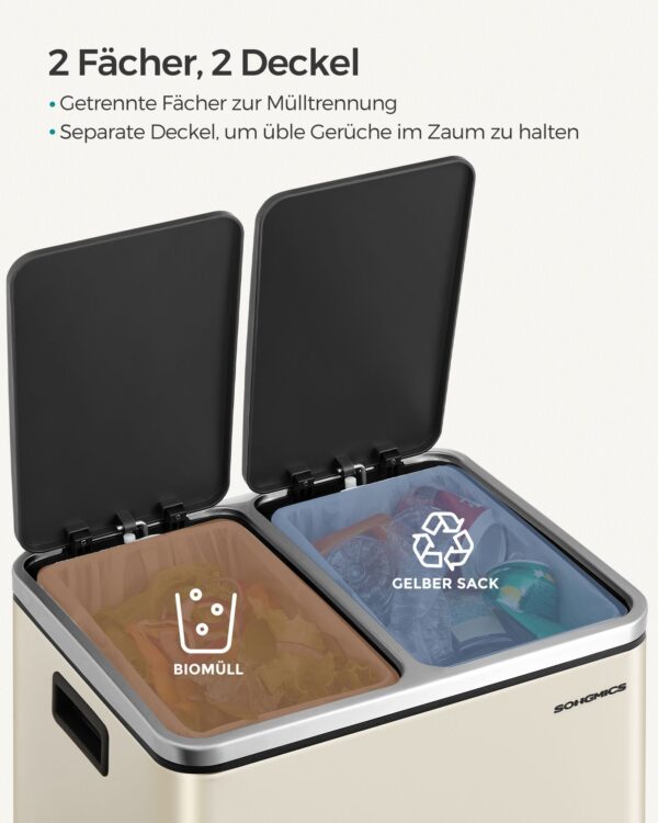 Atliekų rūšiavimo sistema 3 skyriai 3 x 18 l su dangčiu, smėlio spalvos