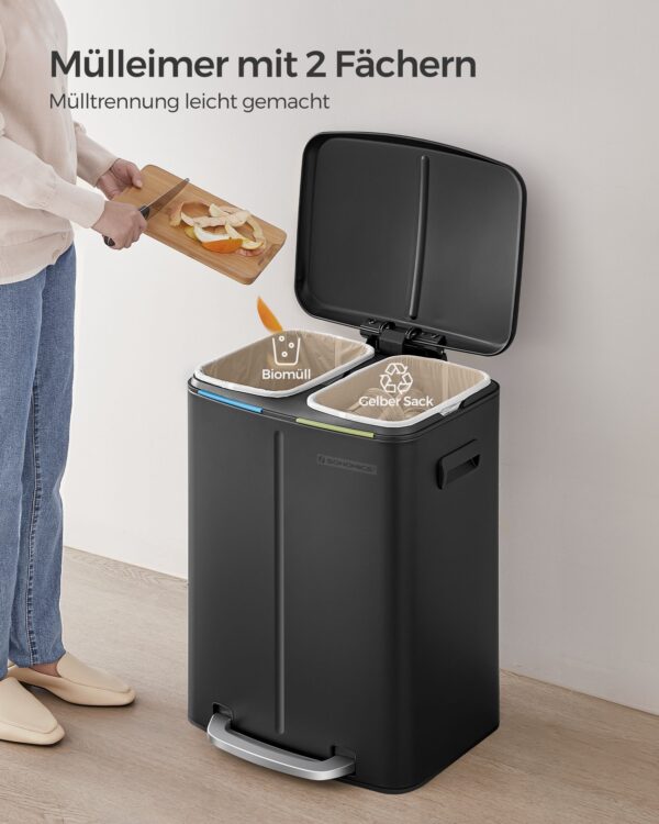 Virtuvės šiukšlių dėžė 2 x 20 L su rankenomis, juoda