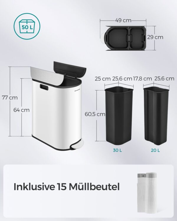 Atliekų rūšiavimo sistema su 2 skyriais, sidabro spalvos