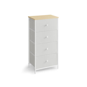 Komoda su 4 medžiaginiais stalčiais ir metaliniu rėmu | Balta ir ąžuolo spalvos