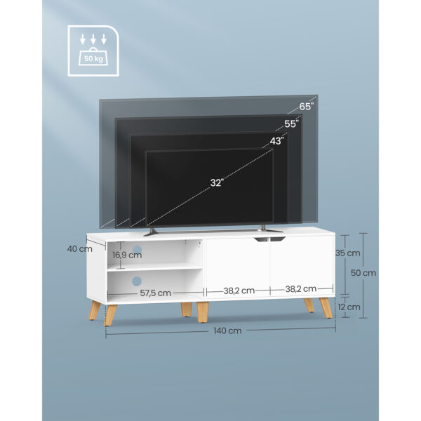 TV staliukas | Atviros ir uždaros lentynos |  40 x 140 cm  | Balta
