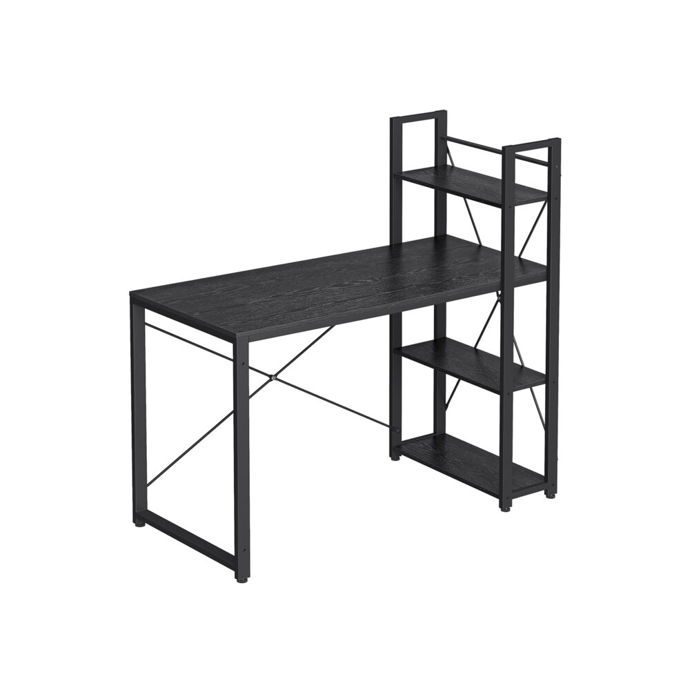 LWD048B56-1 Kompiuterio stalas su lentynomis | 60 x 120 cm | Juoda