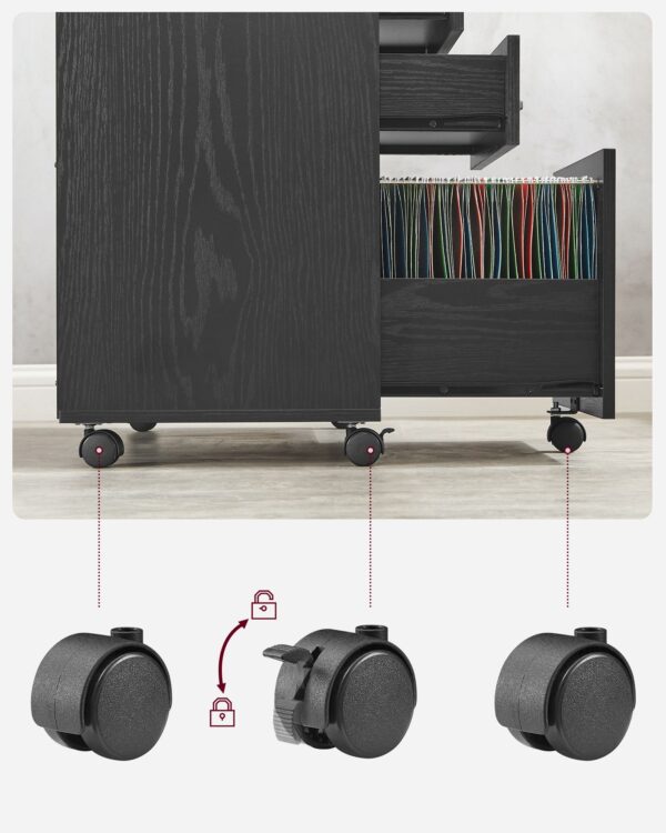 Mobili biuro spintelė su 3 stalčiais ir ratukais juodos spalvos